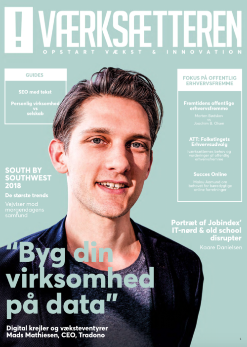 Forside på iværksætteren fra april 2018, med Mads Mathiesen fra Tradono